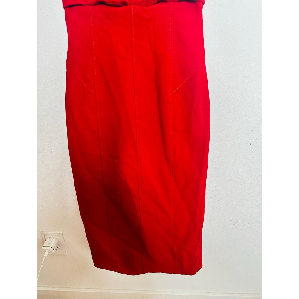 CINQ A SEPT Red Square Neck Back Cutouts Sleeveless Dakota Midi Dress size 4 - Picture 6 of 16
